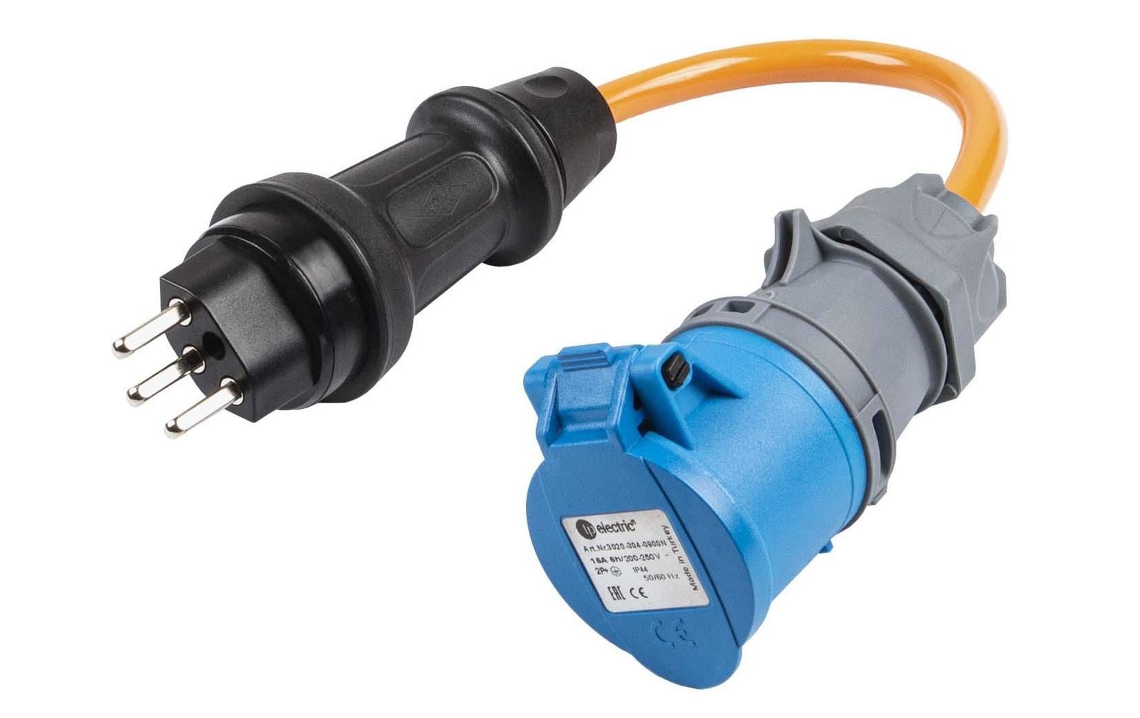 Normrahmen Adapterkabel T23–CEE 16-3, 0,2 m, 1,5 mm² – Blau