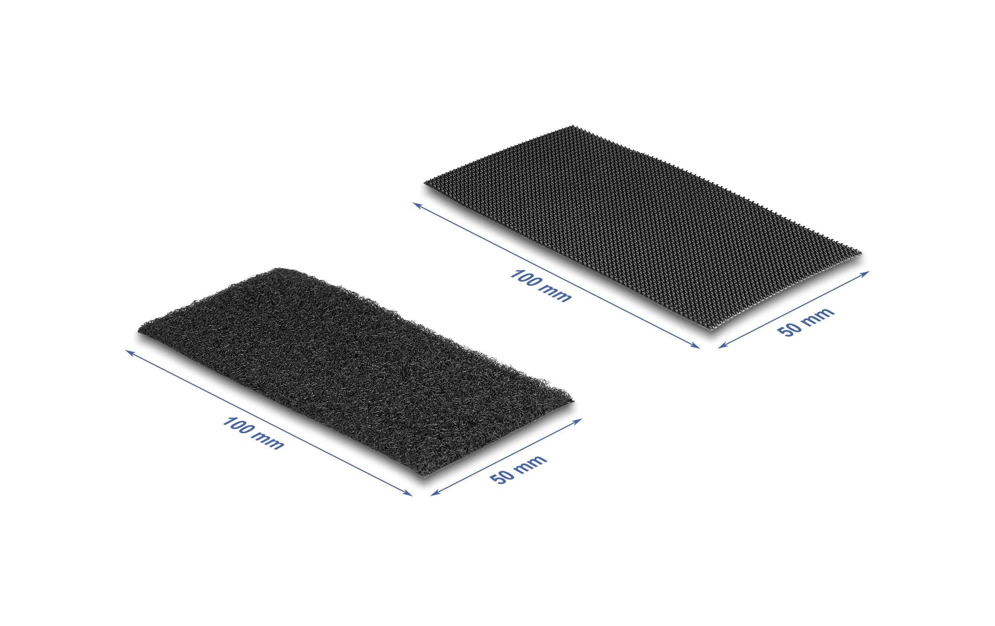 DeLOCK Klettband – 50 mm × 100 mm, schwarz, Nylon, selbstklebend, 10 Stück