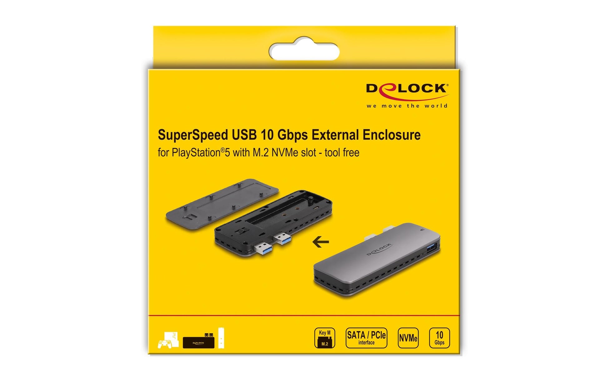 DeLOCK USB3.2 Gen 2 Gehäuse für PS5 – 1-Bay M.2 SSD-Gehäuse – für M.2 (NVMe/PCIe, SATA)