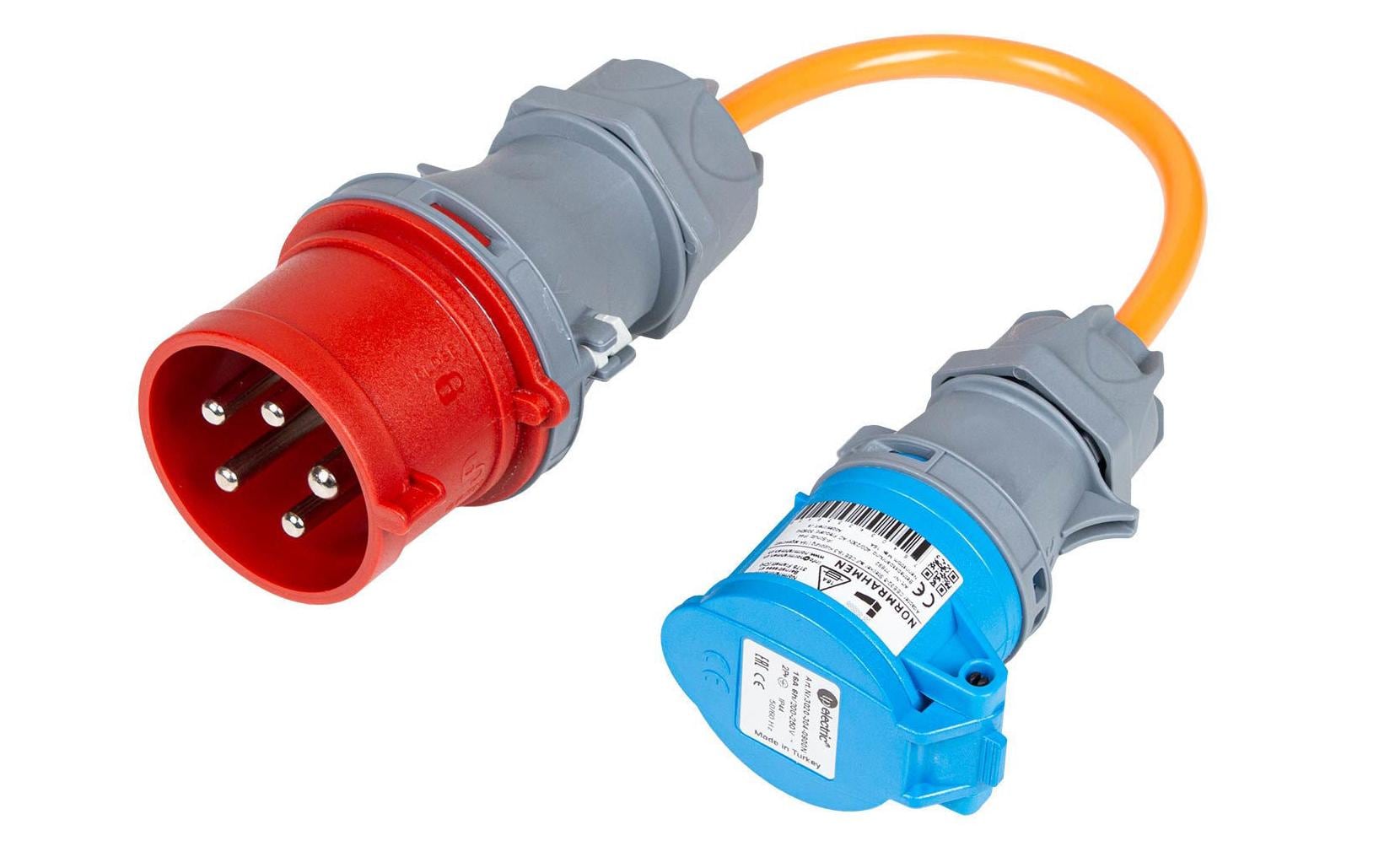 Normrahmen Adapterkabel, CEE 32-5 zu CEE 16-3, 0,2 m, 1,5 mm² – orange