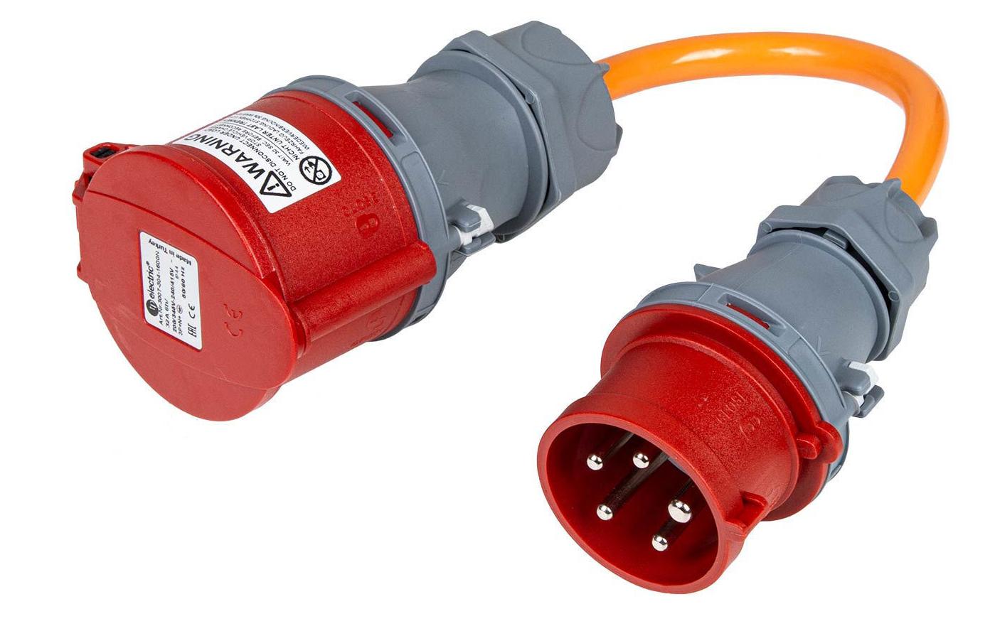 Normrahmen Adapterkabel, CEE 16-5 zu CEE 32-5, 0,2 m, 2,5 mm² – orange