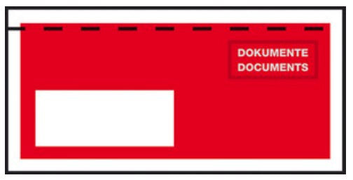 Elco Dokumententasche – C6/5 (229 × 114 mm), Fenster links, bedruckt, rot, selbstklebend – 250 Stück