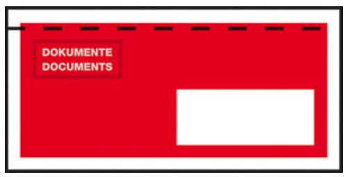 Elco Dokumententasche – C6 (162 × 114 mm), Fenster rechts, bedruckt, rot, selbstklebend – 250 Stück