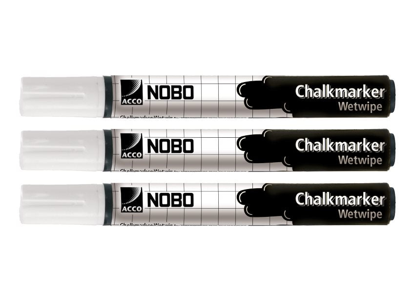 Nobo Kreidemarker – Rund 2 mm – 3er-Set, Weiss