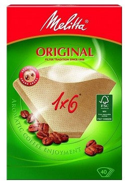Melitta Kaffeefilter 1×6, 40 Stk., Papier, Braun, Ungebleicht