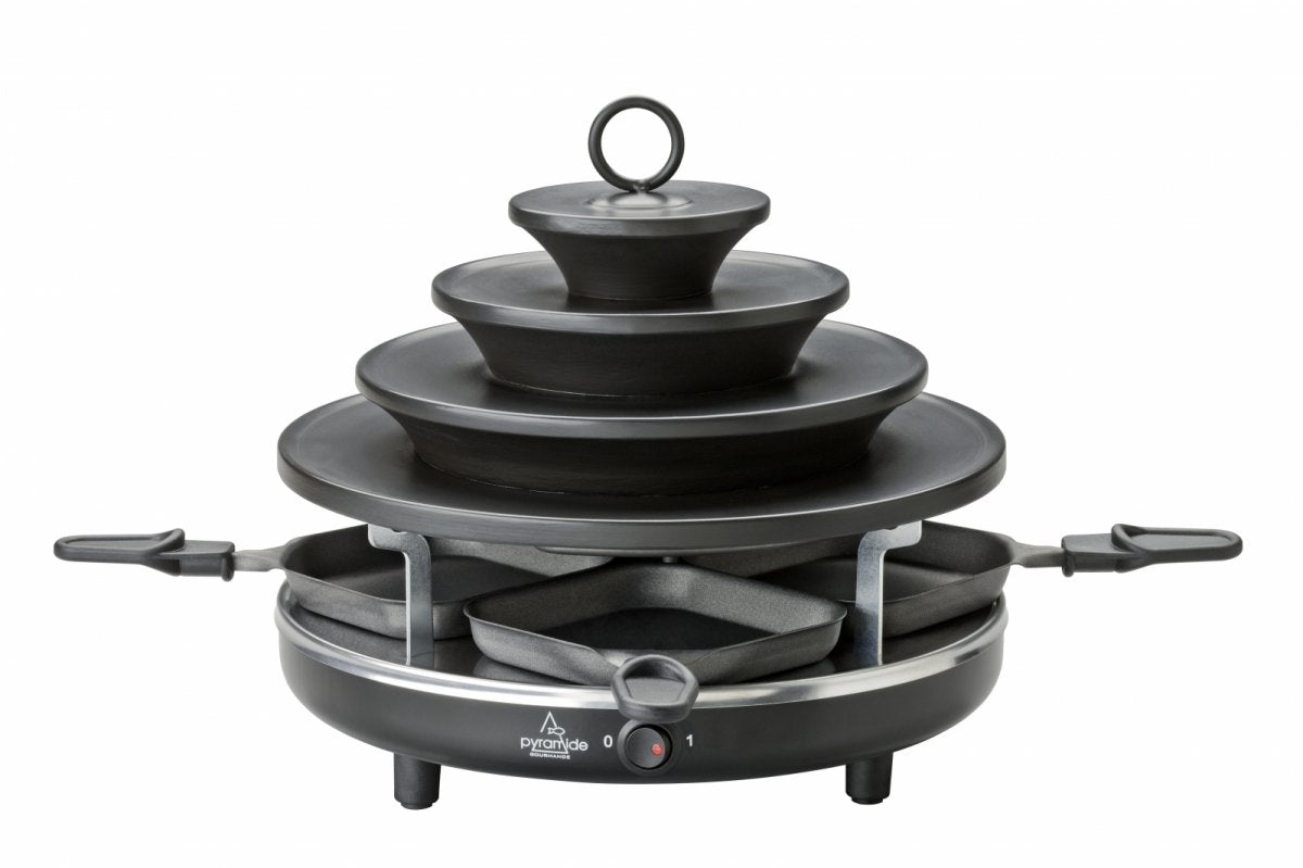 TTM Raclette-Kombination 800.400 – 4 Personen, 1200 W, Grillplatte Stahlblech – schwarz