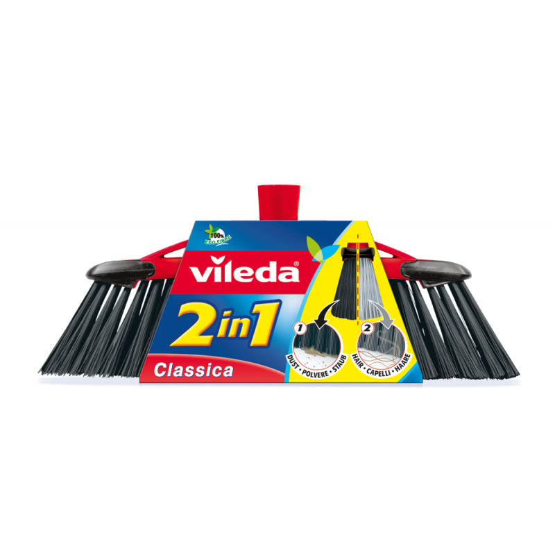 Vileda Besen Classica – 2-in-1, Kunststoff, Schwarz, mit Kantenschutz, für Vileda Stiele