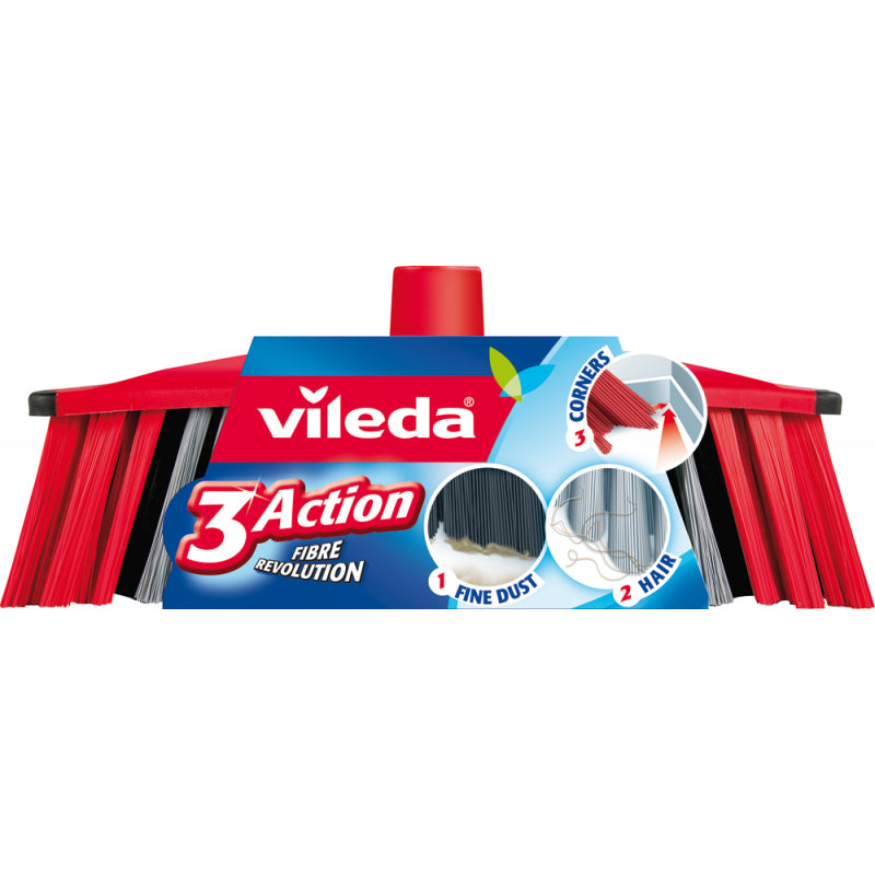 Vileda Besen 3 Action – Kunststoff, schwarz, mit Kantenschutz, 3 verschiedene Borsten, für Vileda Stiele