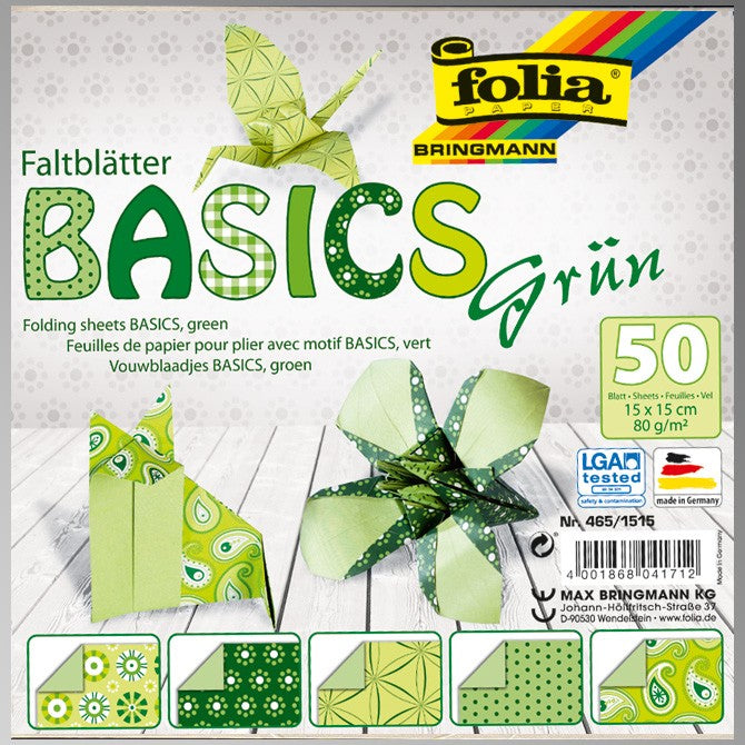 Folia Origamipapier – 15 × 15 cm, Grün, 80 g/m² – 50 Blatt