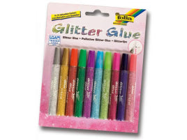 Folia Glitzerkleber – farbig sortiert – Set 10 × 9,5 ml – auswaschbar, lösungsmittelfrei