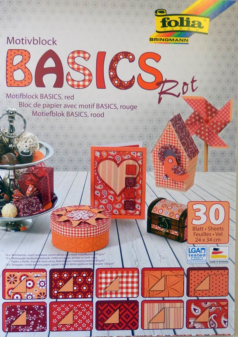 Folia Designpapierblock Basic – Rot – 30 Blatt, Kunstpapier