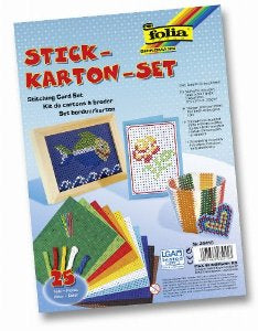 Folia Stickkarton-Set – 10 Kartons, 5 Stickgarne je 8 m, 10 Sticknadeln – 175 × 245 mm