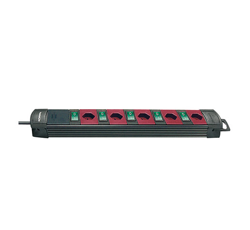 Brennenstuhl Steckdosenleiste – 5× T13, 3 m, mit Schalter, Schwarz/Bordeaux
