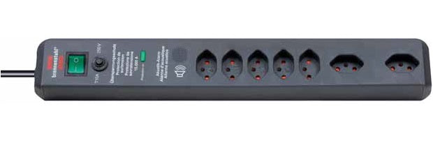 Brennenstuhl Secure-Tec Steckdosenleiste, 7×T13, mit Schalter, 3 m, Eingang T12 – Anthrazit