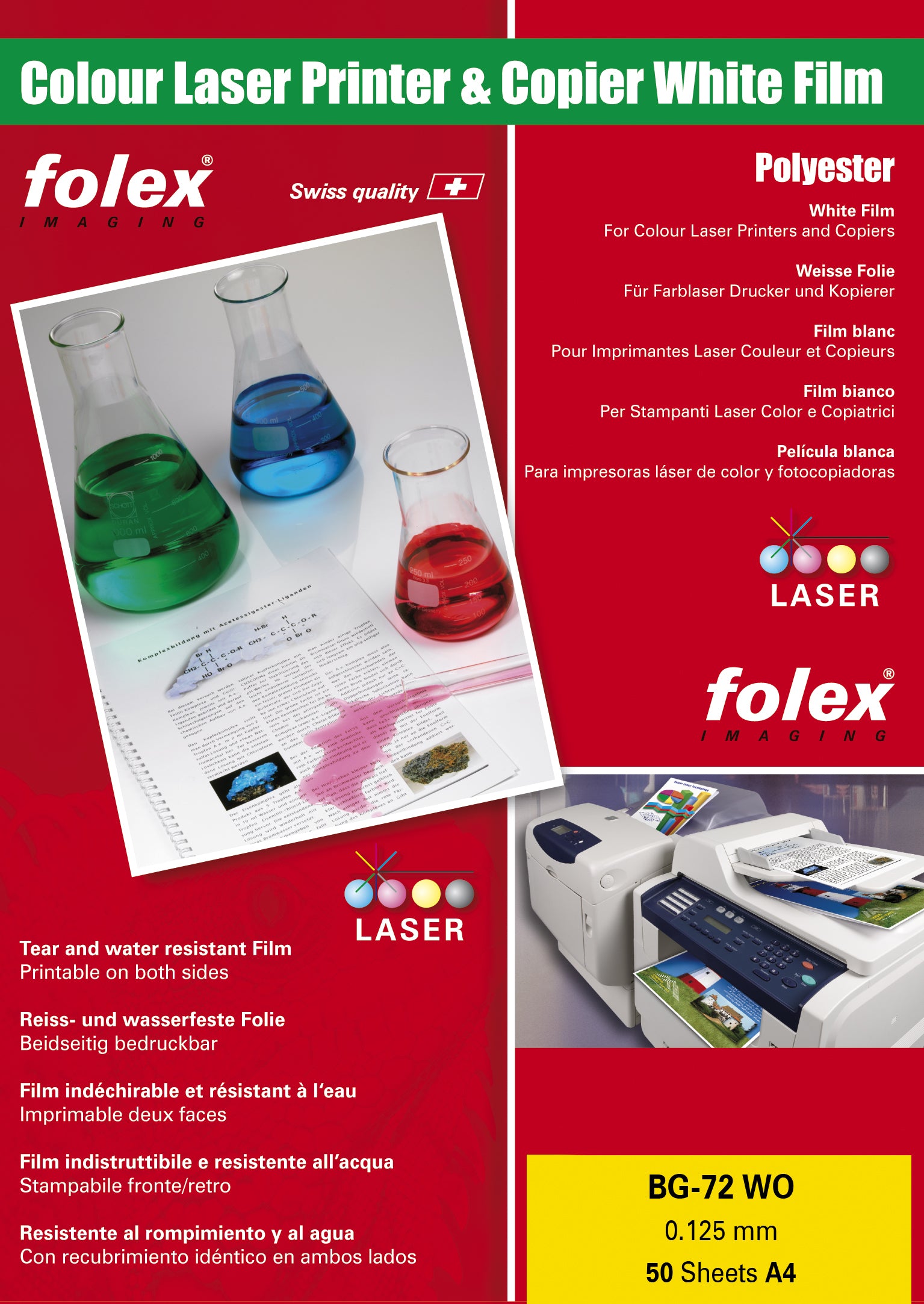 Folex Laserfolie – BG-72 WO, A4, weiss opak