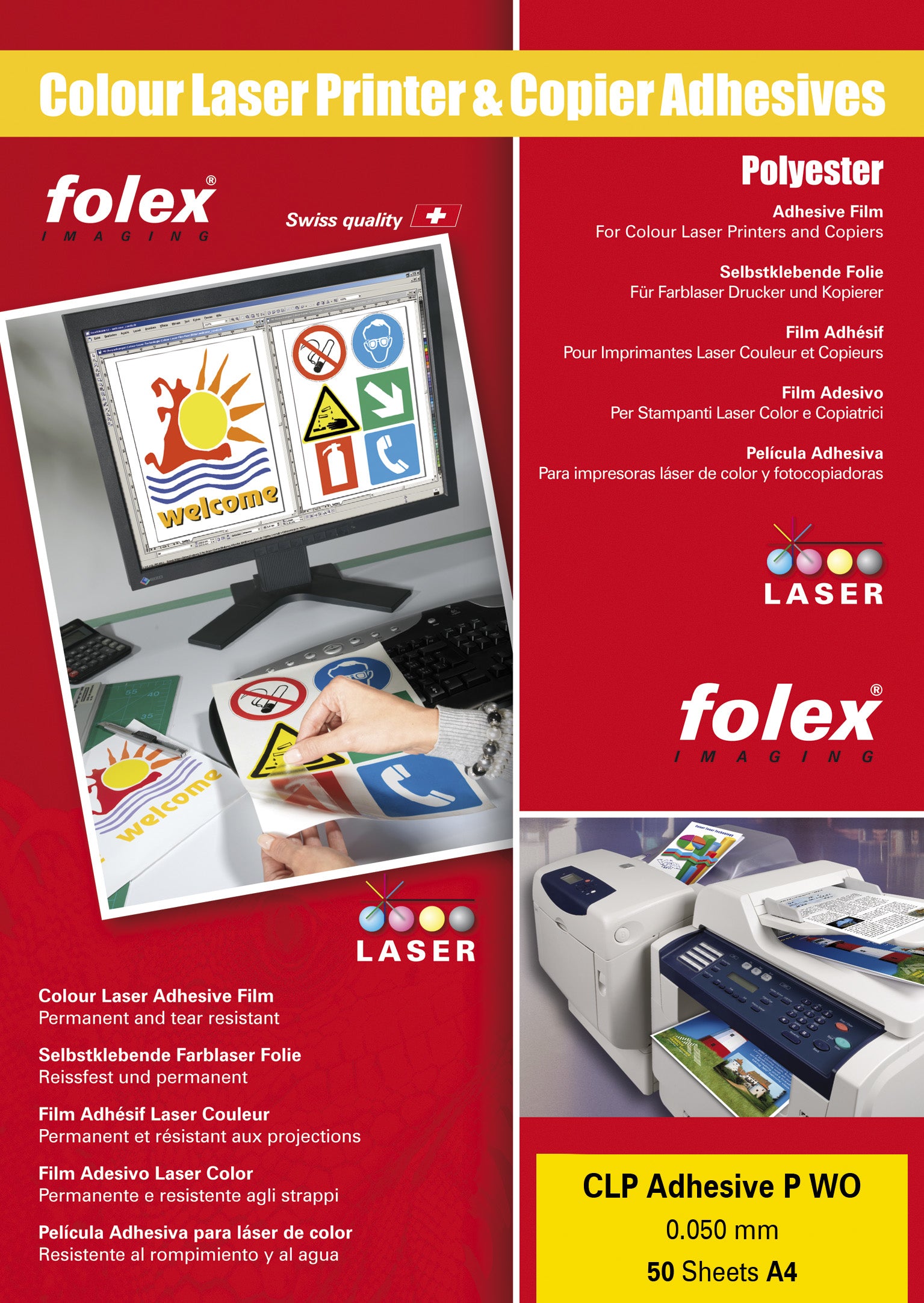 Folex Etiketten A4 210 × 297 mm – Polyester, weiss – permanent haftend – Laser – 50 Blatt – wetterfest