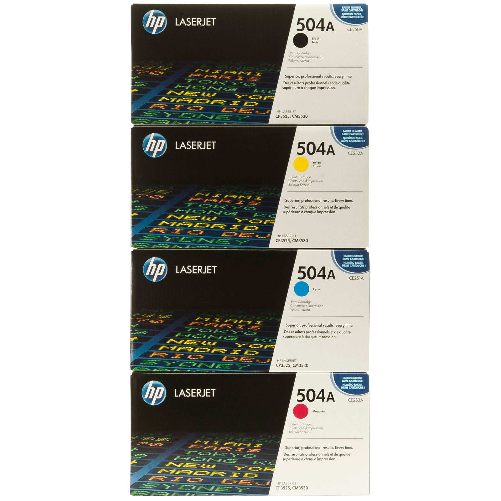HP Toner-Multipack CE250A-CE253A – BK/C/M/Y, 7000 Seiten – für HP Color LaserJet CM 3530 FS/CP3520 und andere