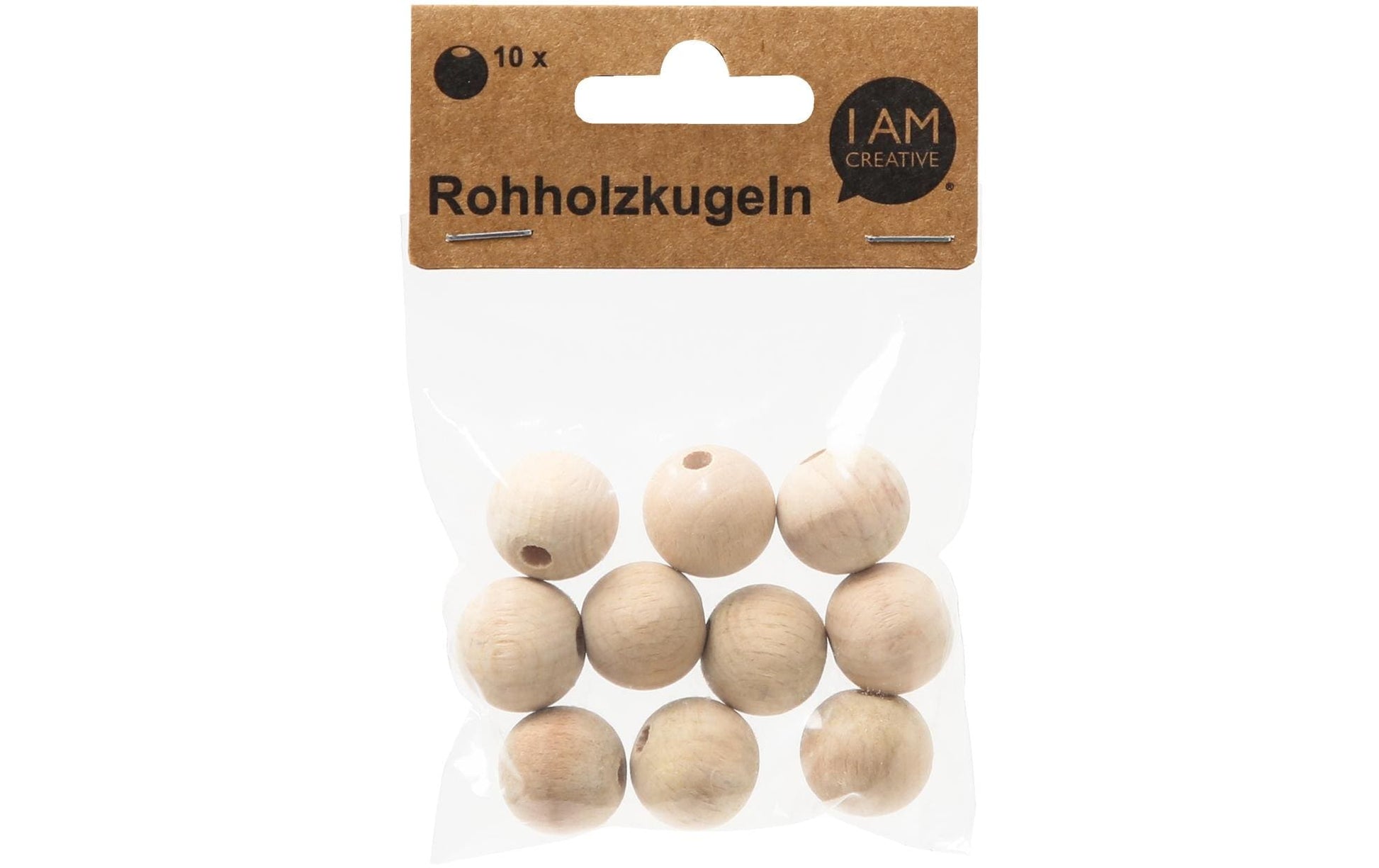 lalana Holzperlen, rund – natur – Ø 20 mm, Loch 4 mm – 10 Stk.