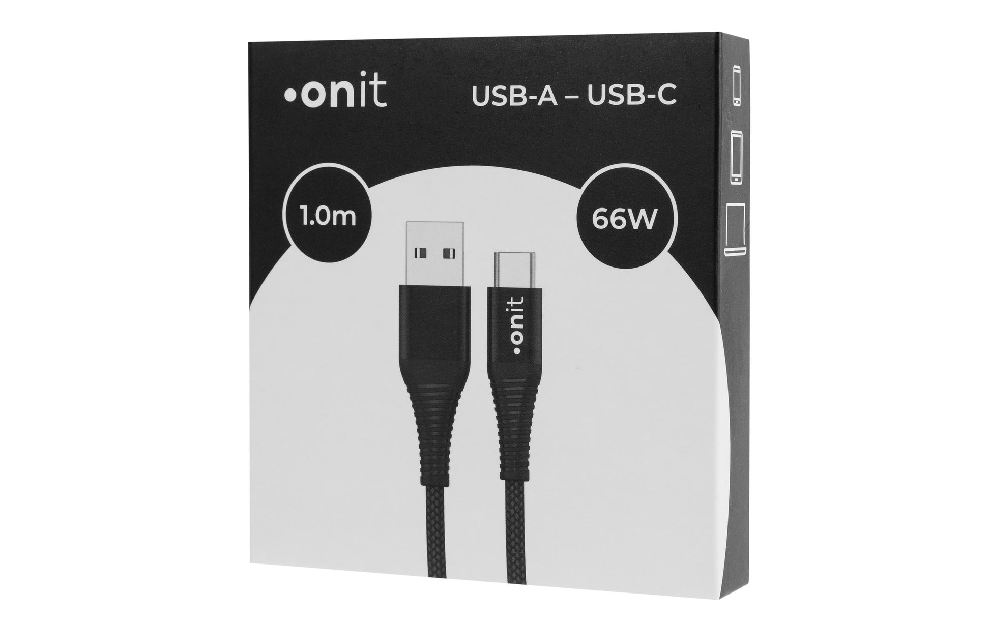 ONIT USB-A auf USB-C Kabel – USB 2.0 (480 Mbit/s) – 1 m – PD 66 W – Textilmantel, Verstärkt – Schwarz