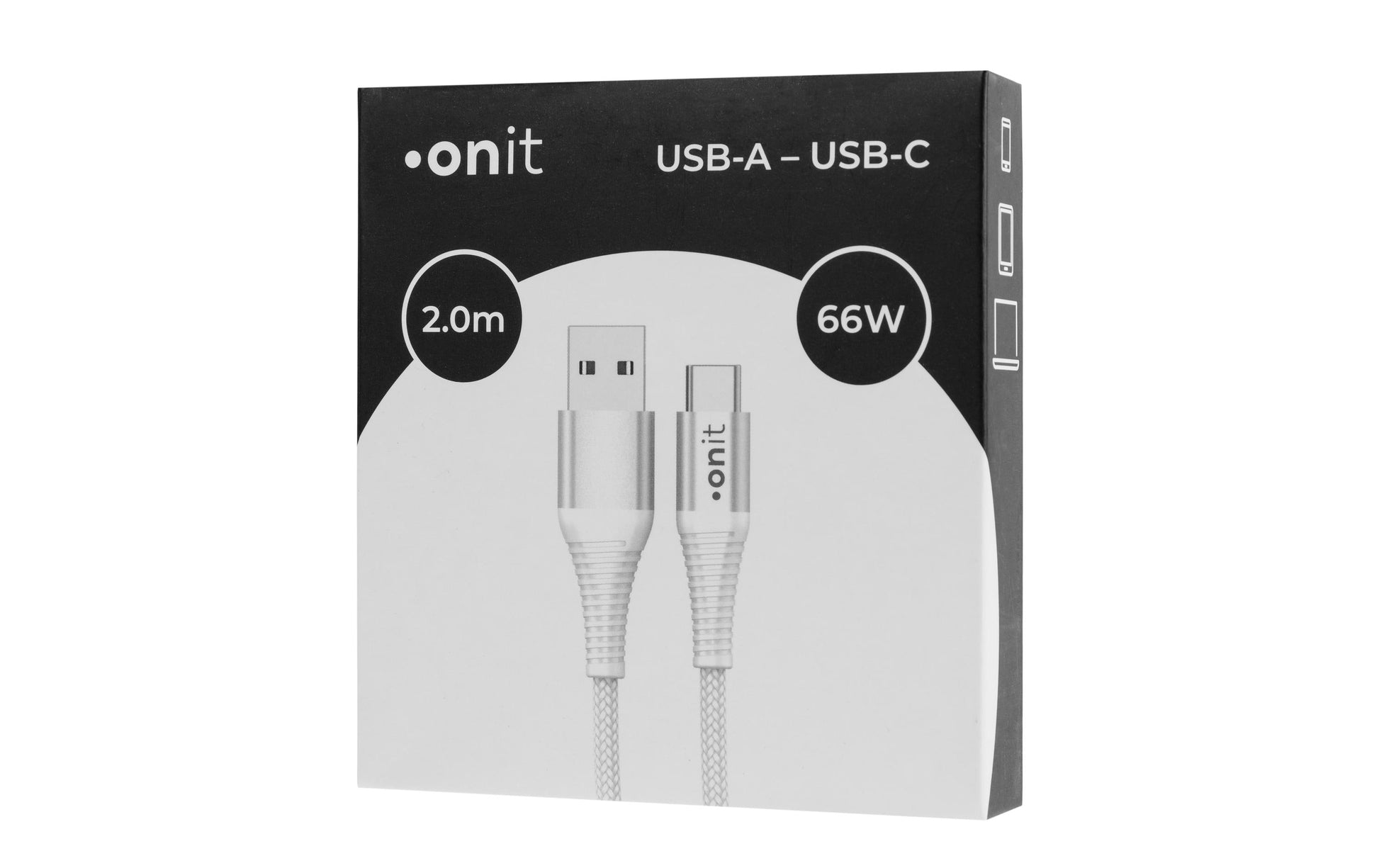 ONIT USB-A auf USB-C Kabel – USB 2.0 (480 Mbit/s) – 2 m – PD 66 W – Geflochten – Weiss