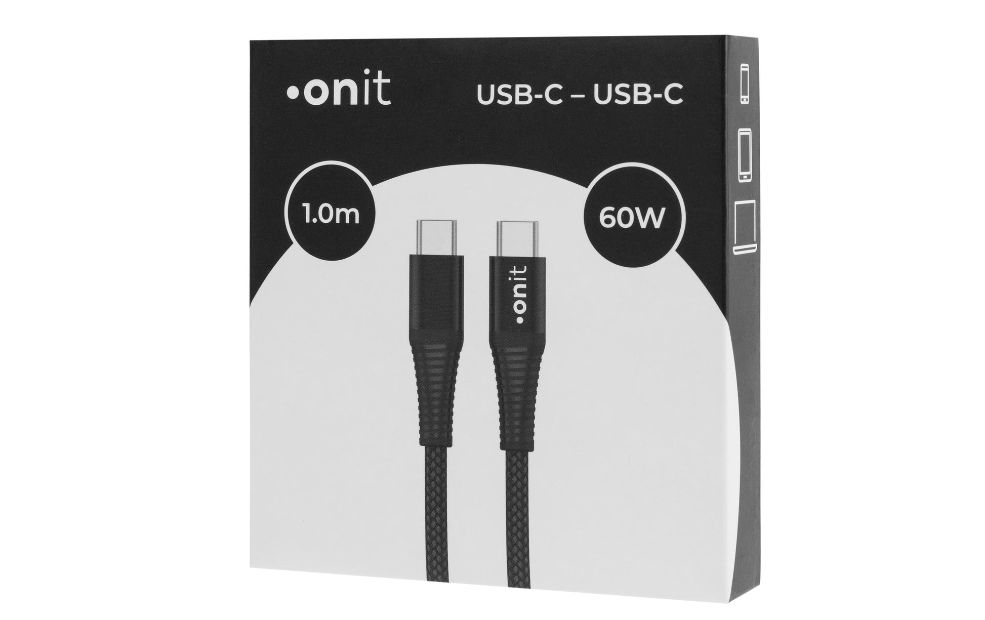 ONIT USB-C auf USB-C Kabel – USB 3.2 Gen 1 (5 Gbit/s) – 1 m – PD 60 W – Textilmantel – Schwarz