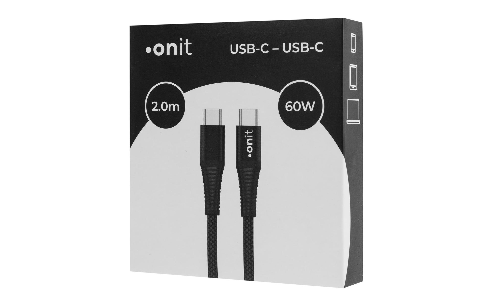 ONIT USB-C auf USB-C Kabel – USB 3.2 Gen 1 (5 Gbit/s) – 2 m – PD 60 W – Geflochten, Verstärkt – Schwarz