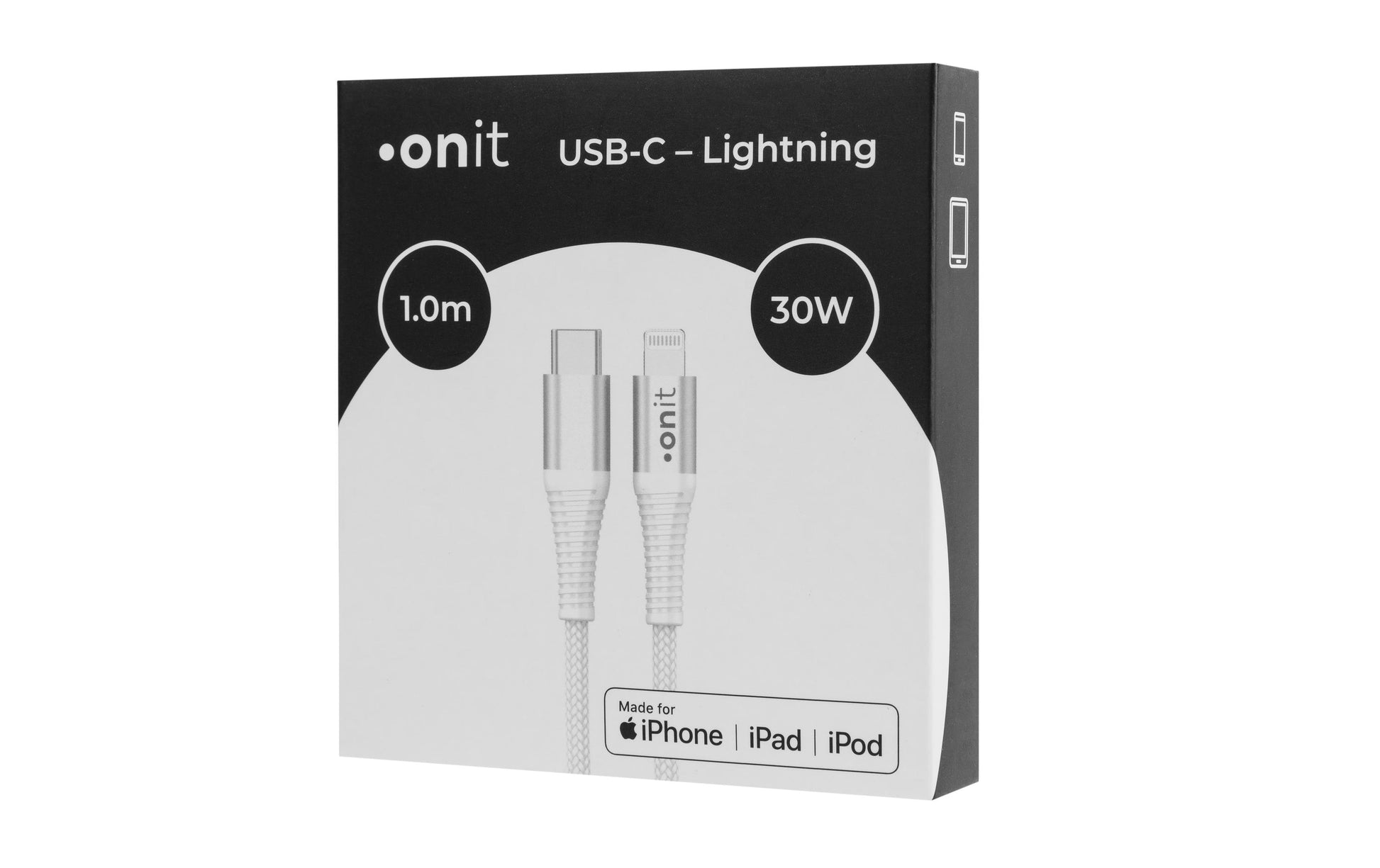 ONIT USB-C auf Lightning Kabel – USB 2.0 (480 Mbit/s) – 1 m – PD 30 W – MFI – Weiss – für iPhone, iPad