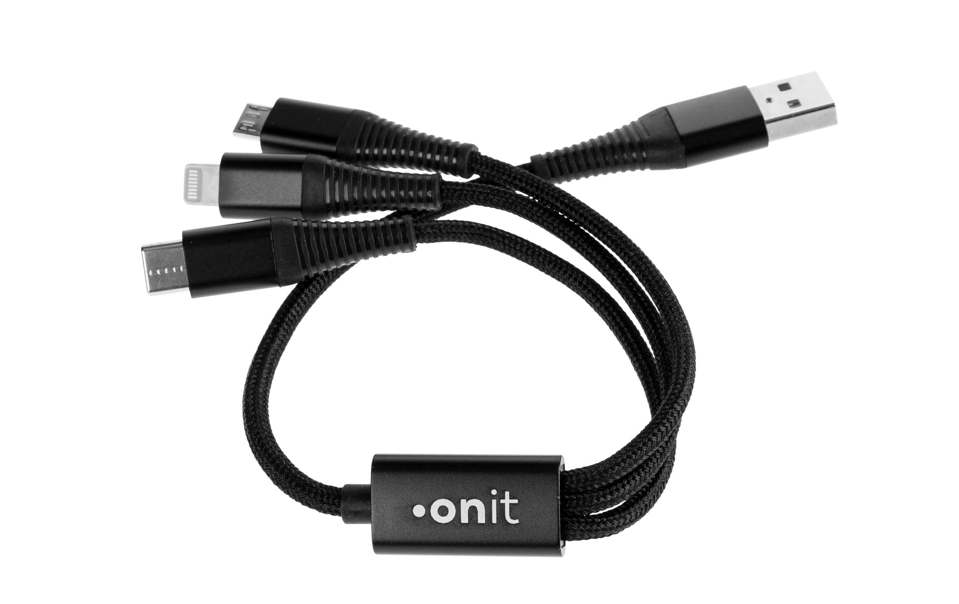 ONIT Multi-Kabel – 3-in-1 USB-A auf USB-C/Micro-USB/Lightning 0,2 m, PD 12 W, geflochten – für iPhone/Android