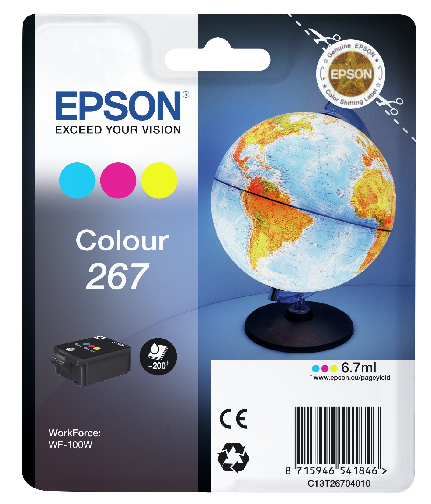 Epson 267 Dreifarbig Tintenpatrone (Original) – 200 Seiten – für WorkForce WF-100W – C13T26704020