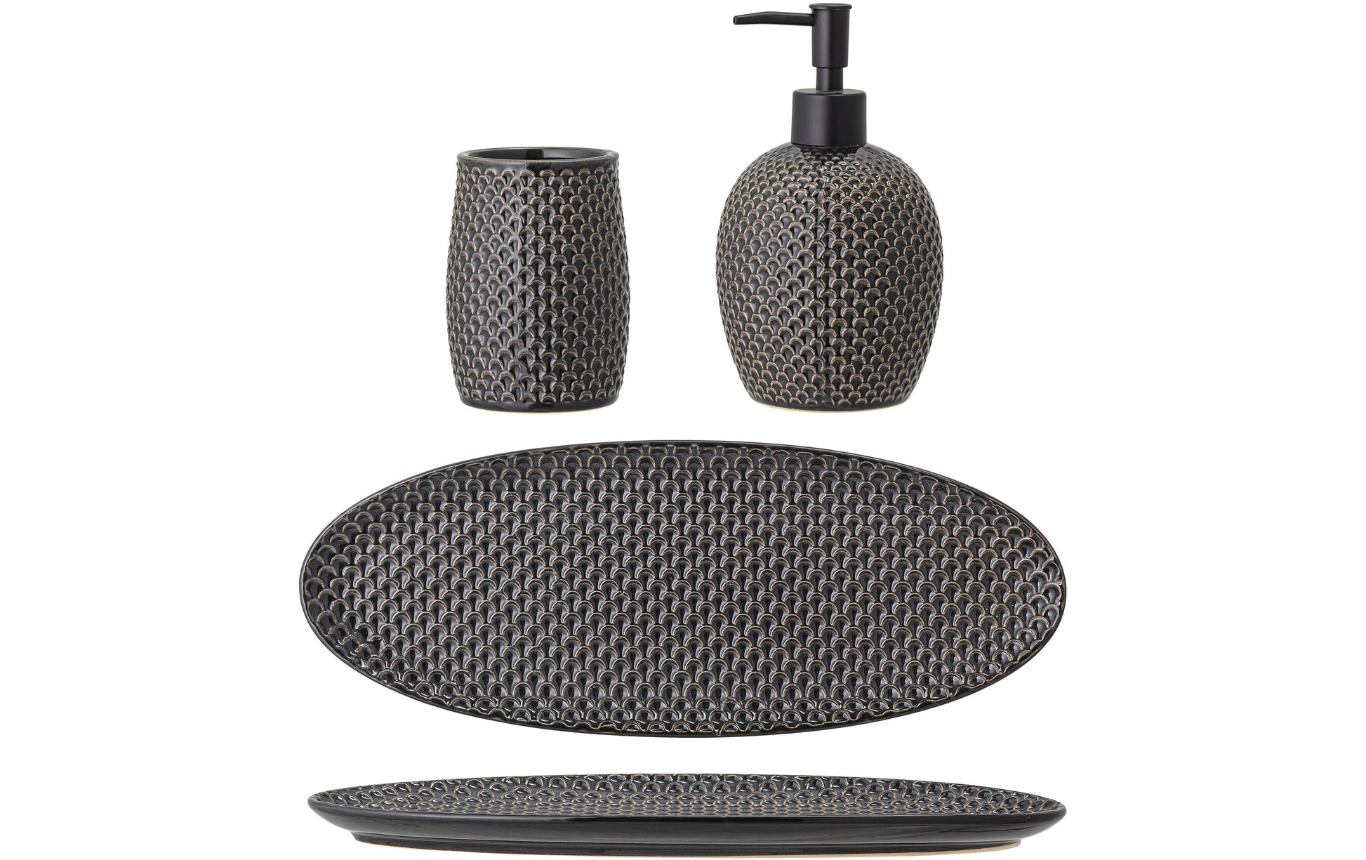 Bloomingville Hrin – Seifenspender, Steingut, Anthrazit, B 110 × H 170 × T 100 mm, 3er-Pack