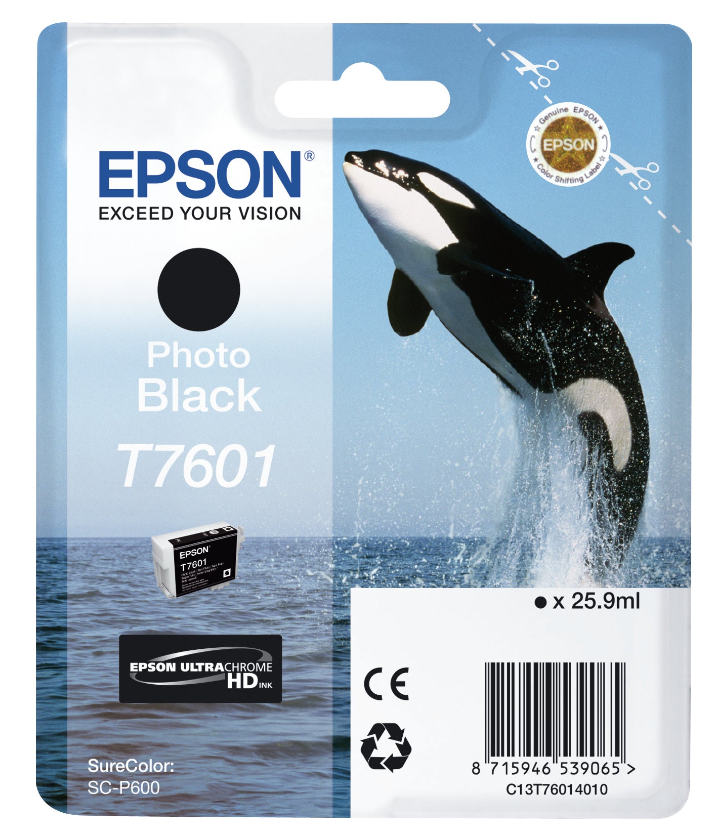 Epson T7601 Foto-Schwarz Tintenpatrone (Original) – 25,9 ml – für SureColor SC-P600 – C13T76014010