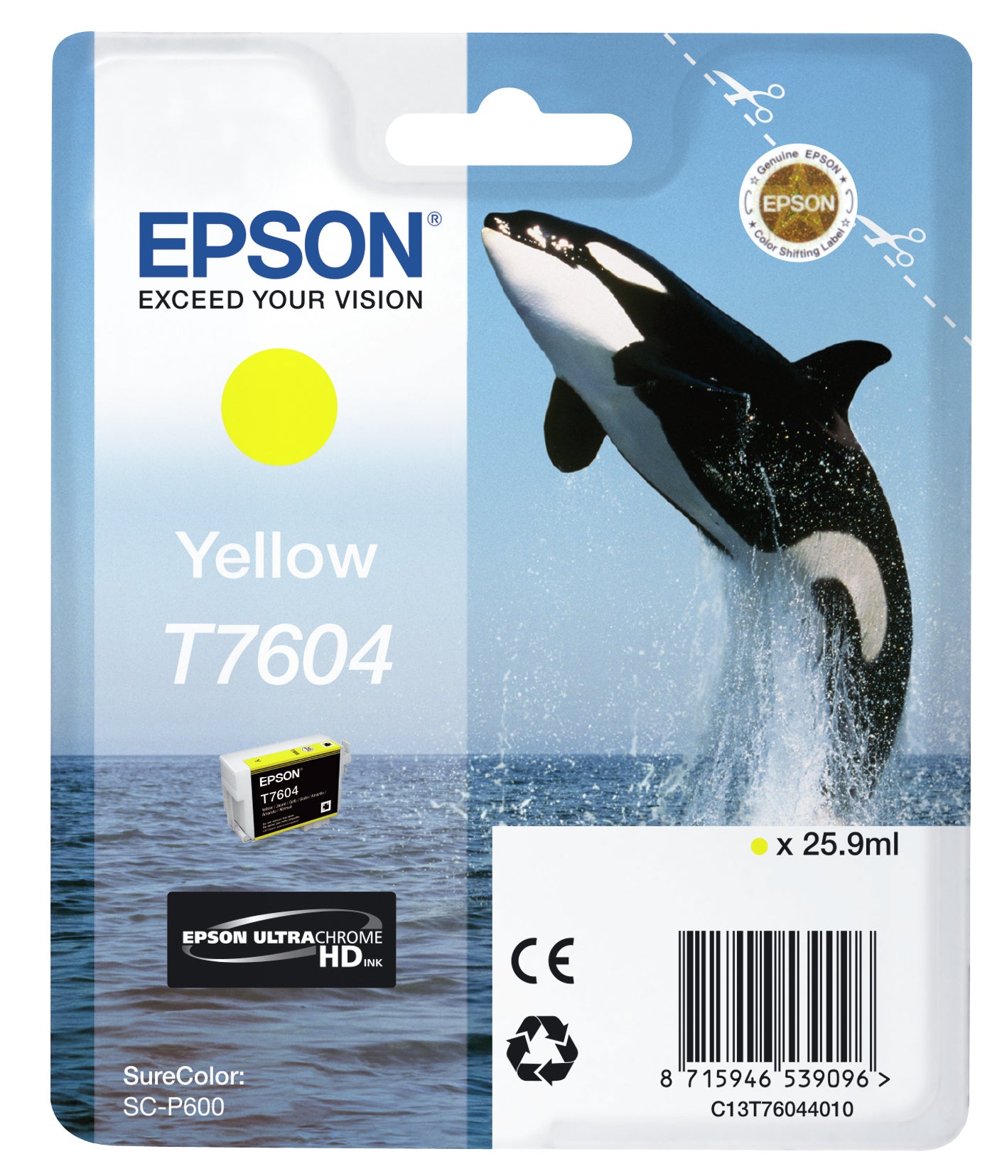 Epson T7604 Gelbe Tintenpatrone (Original) – 25,9 ml – für SureColor SC-P600 – C13T76044010