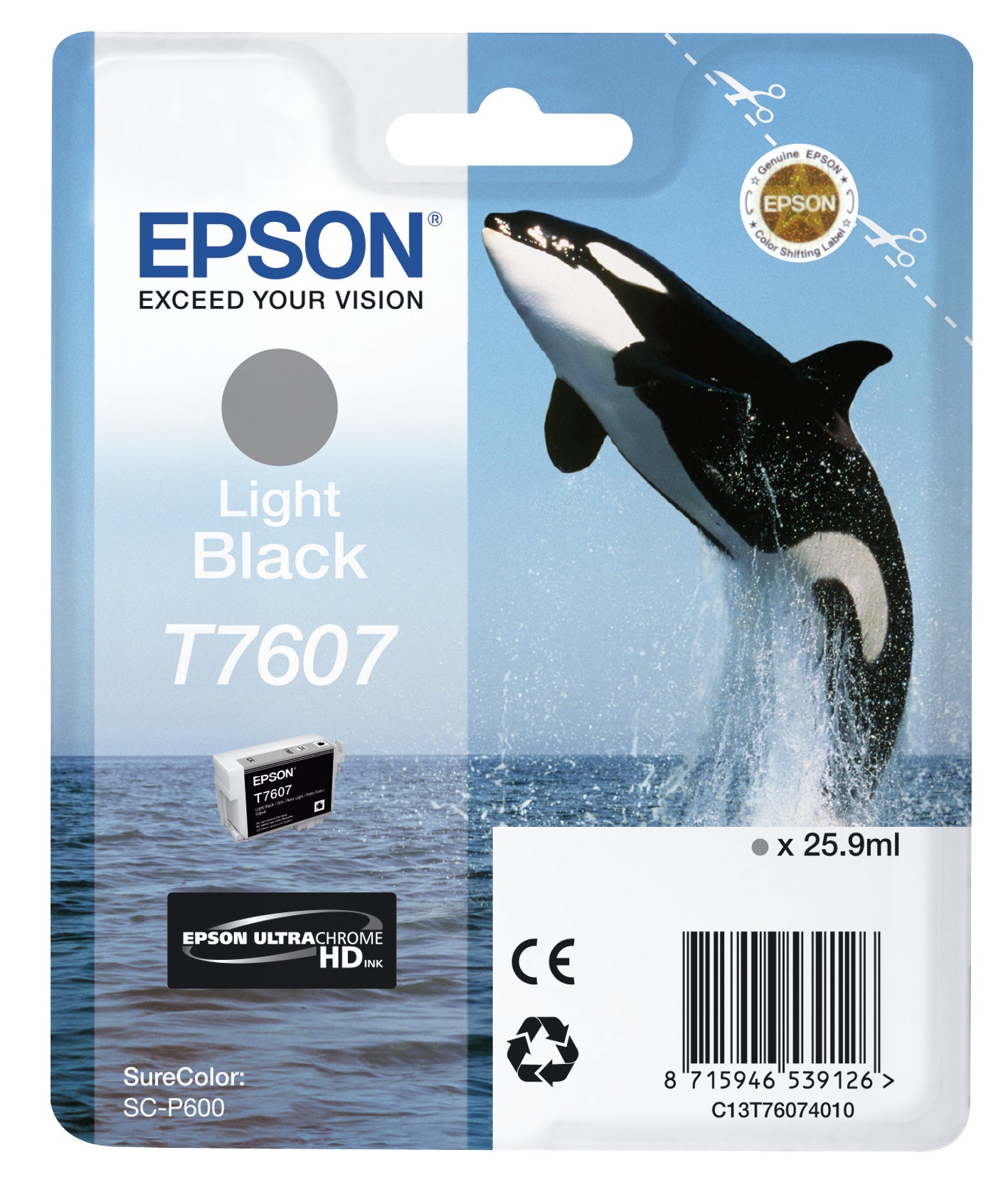 Epson T7607 Light-Schwarz Tintenpatrone (Original) – 25,9 ml – für SureColor SC-P600 – C13T76074010