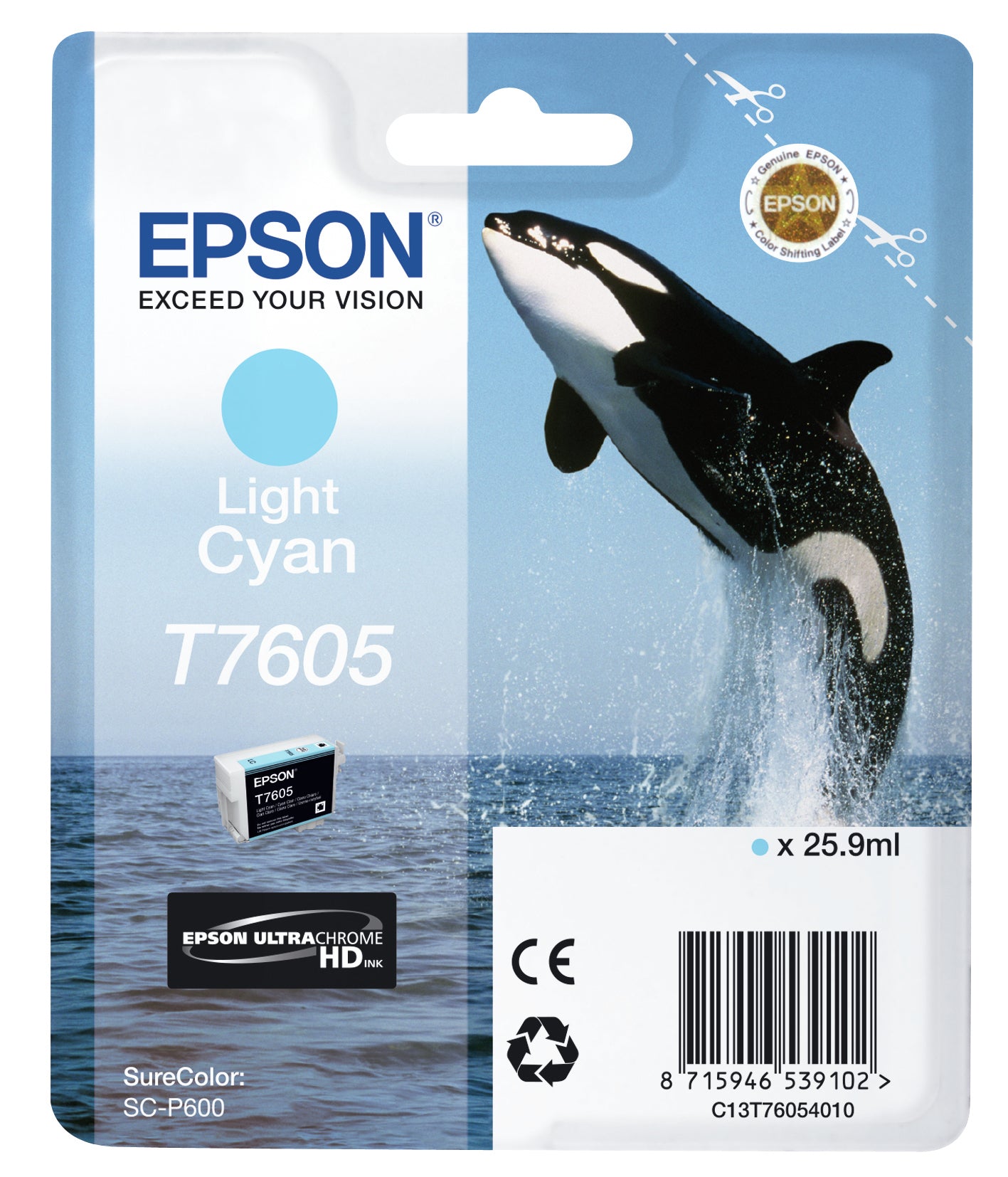 Epson Tintenpatrone T7605, helles Cyan, 25,9 ml