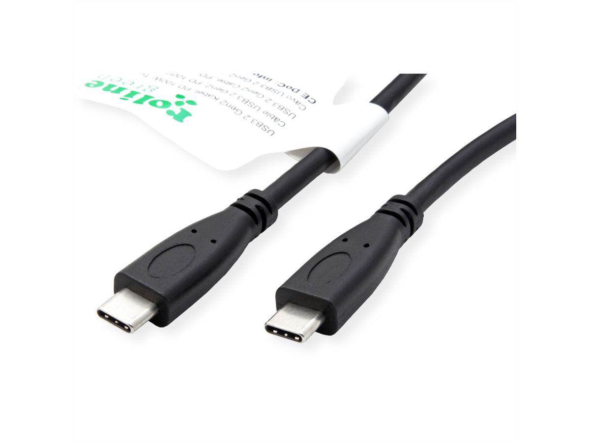 ROLINE GREEN USB-Kabel – USB-C auf USB-C – USB 3.2 Gen 2 (10 Gbit/s) – 1 m – PD 100 W – 4K/60 – Schwarz