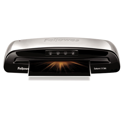 Fellowes Saturn 3i Laminiergerät A4 – Kaltlaminierer, bis 125 µm, 2 Rollen, 300 mm/min, schwarz/grau