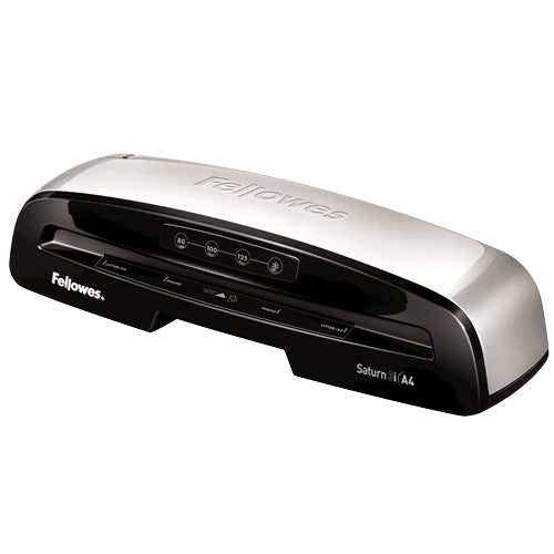 Fellowes Saturn 3i Laminiergerät A4 – Kaltlaminierer, bis 125 µm, 2 Rollen, 300 mm/min, schwarz/grau