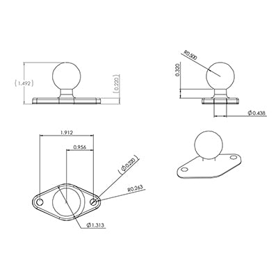 RAM Mounts 50935 – Auto-Halterung (passiv) – Diamond Ball Base 1" – für TC7X Fahrzeughalterung – 2,43"×1,31"