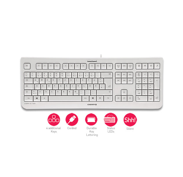 CHERRY KC 1000 – Tastatur, kabelgebunden (USB), Nordisch, Fullsize (mit Ziffernblock), Grau