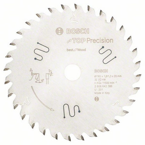 Bosch Professional – Kreissägeblatt, 32 Zähne, Top Precision Best Wood, 165 mm × 20 mm × 1,8 mm