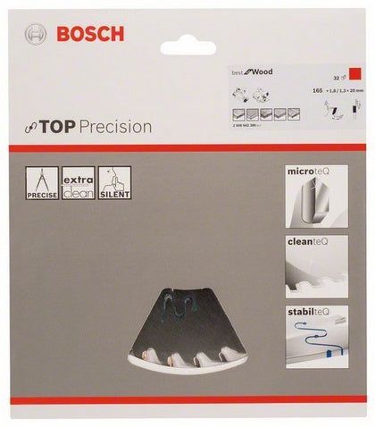 Bosch Professional – Kreissägeblatt, 32 Zähne, Top Precision Best Wood, 165 mm × 20 mm × 1,8 mm