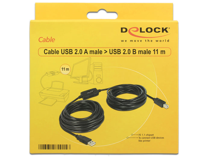 DeLOCK USB-A auf USB-B Kabel – USB 2.0 (480 Mbit/s) – 11 m – Aktiv – Schwarz