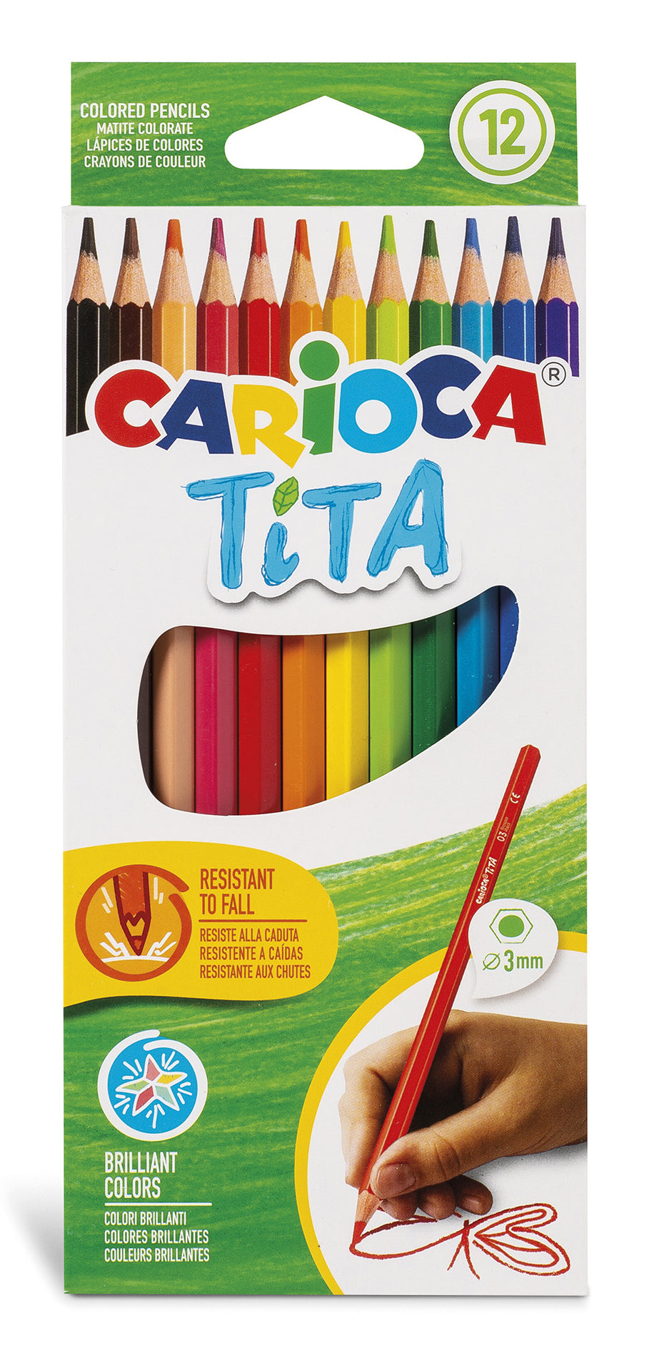 Carioca Wachsmalkreiden – 12 Farben, ohne Holz, waschbar, Karton