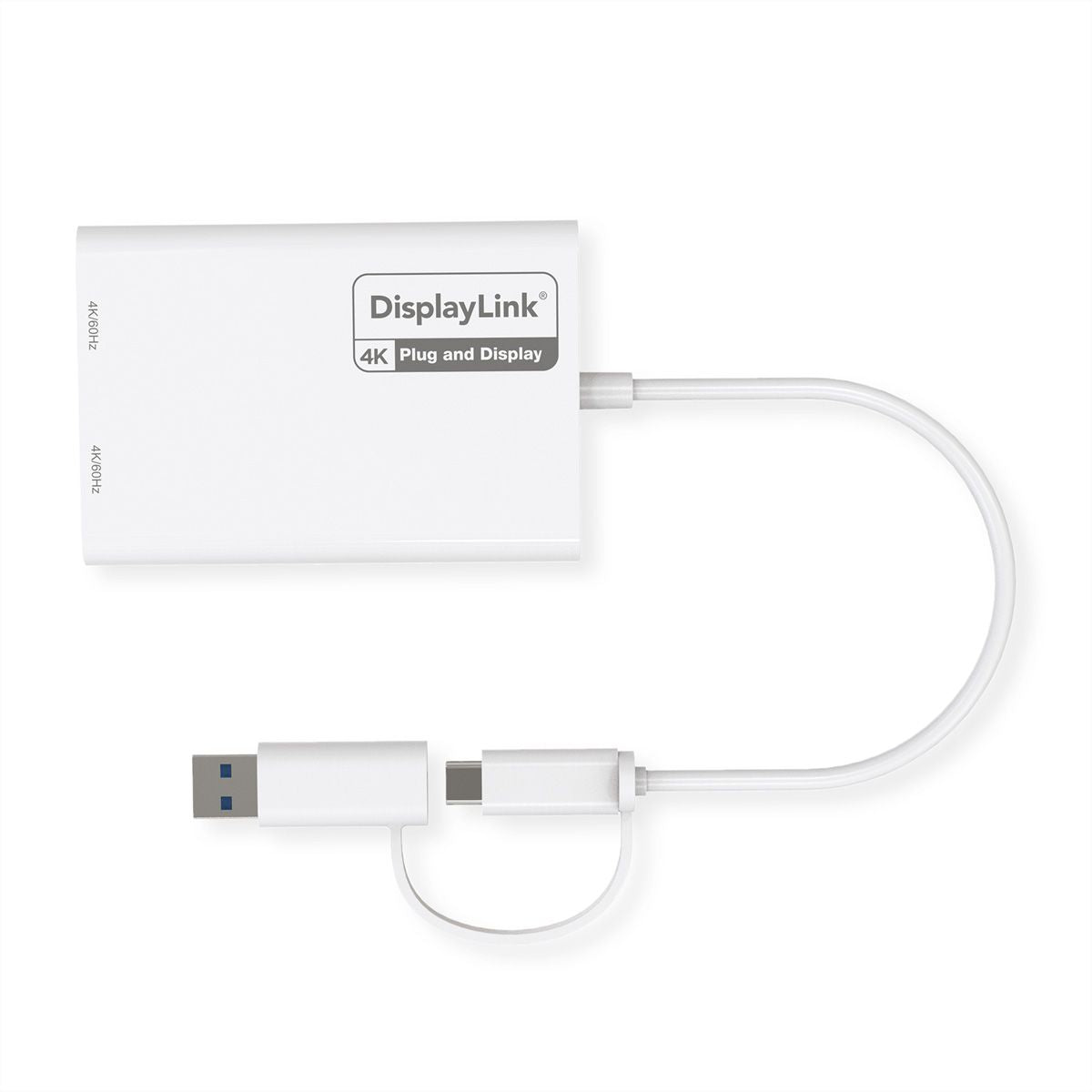ROLINE Multi-Monitor-Adapter USB-A/USB-C zu DisplayPort – 4K (3840 × 2160) @ 60 Hz, 2× DP, USB 3.2 Gen 1