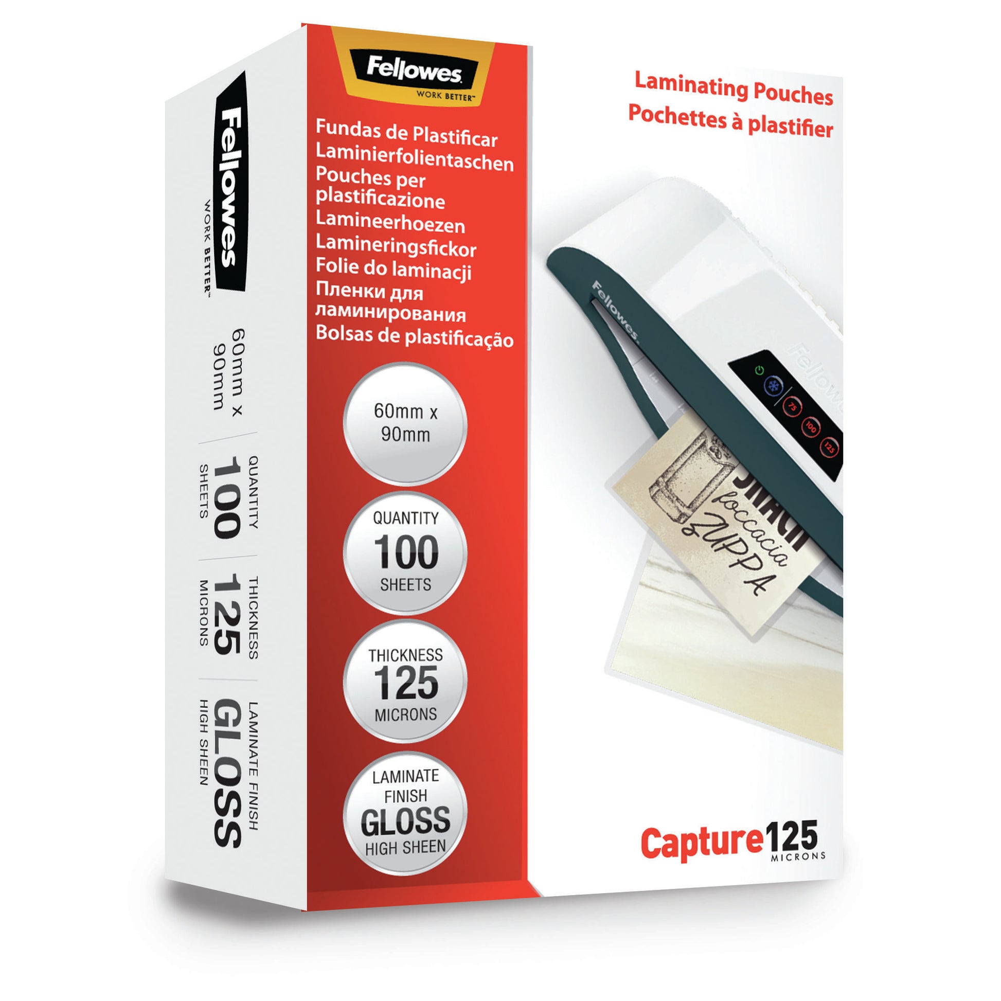 Fellowes Laminierfolien 60 × 90 mm – 125 µm, glänzend, 100 Stück
