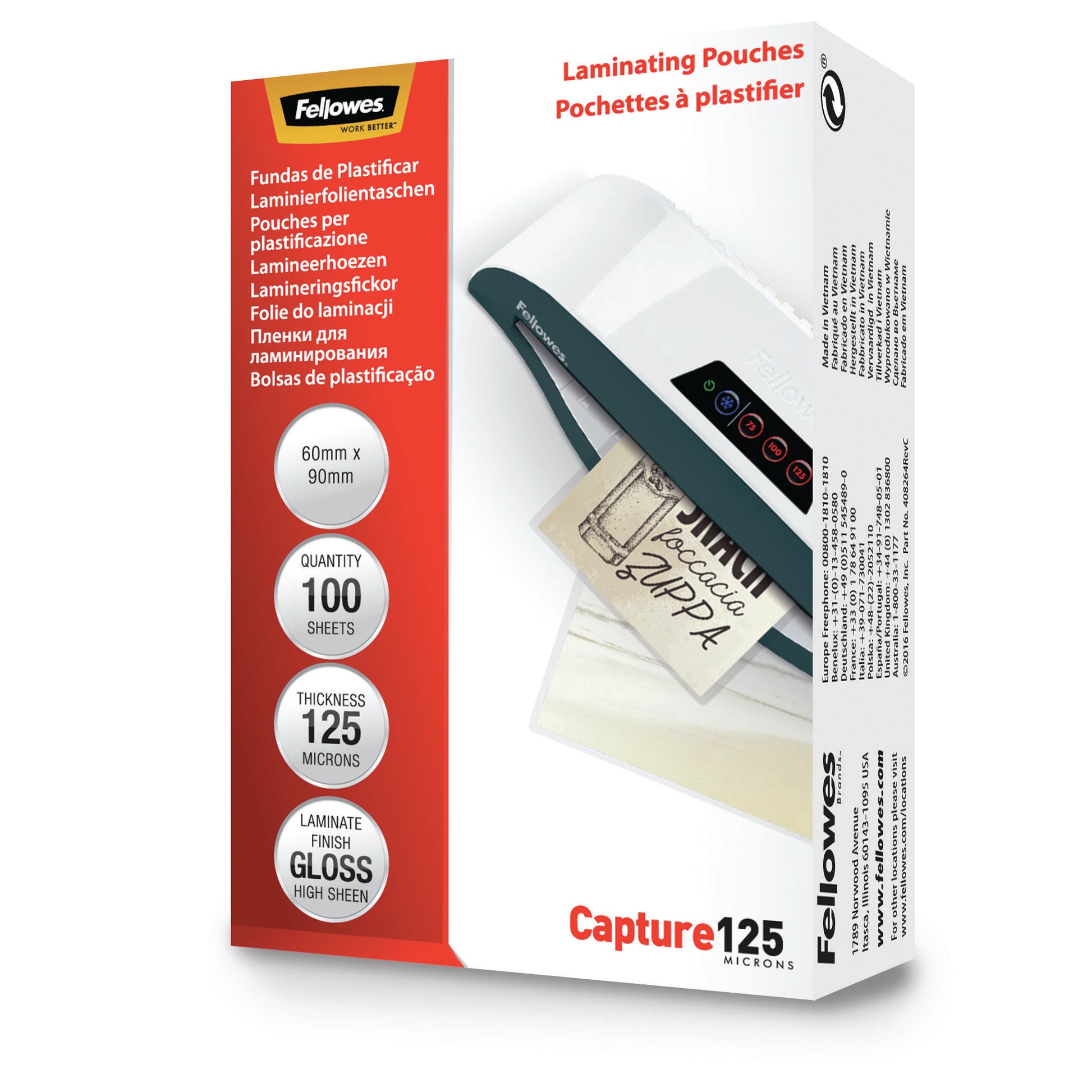 Fellowes Laminierfolien 60 × 90 mm – 125 µm, glänzend, 100 Stück