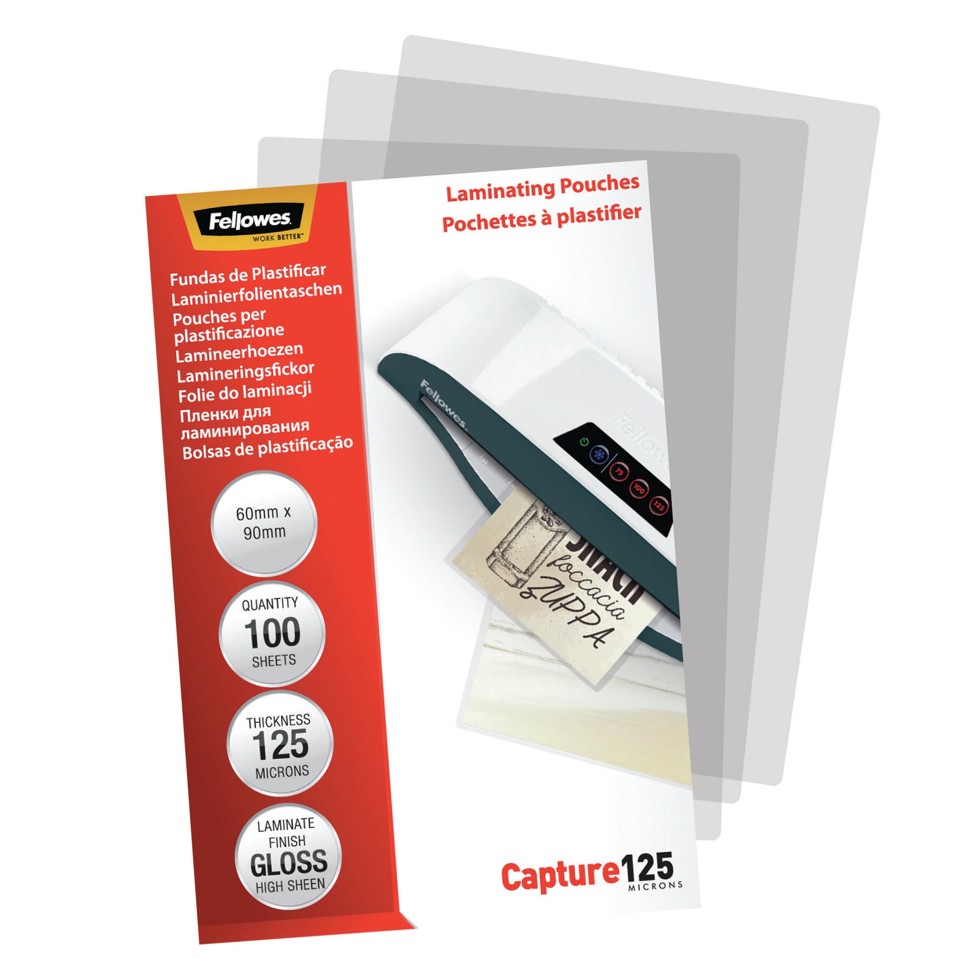Fellowes Laminierfolien 60 × 90 mm – 125 µm, glänzend, 100 Stück