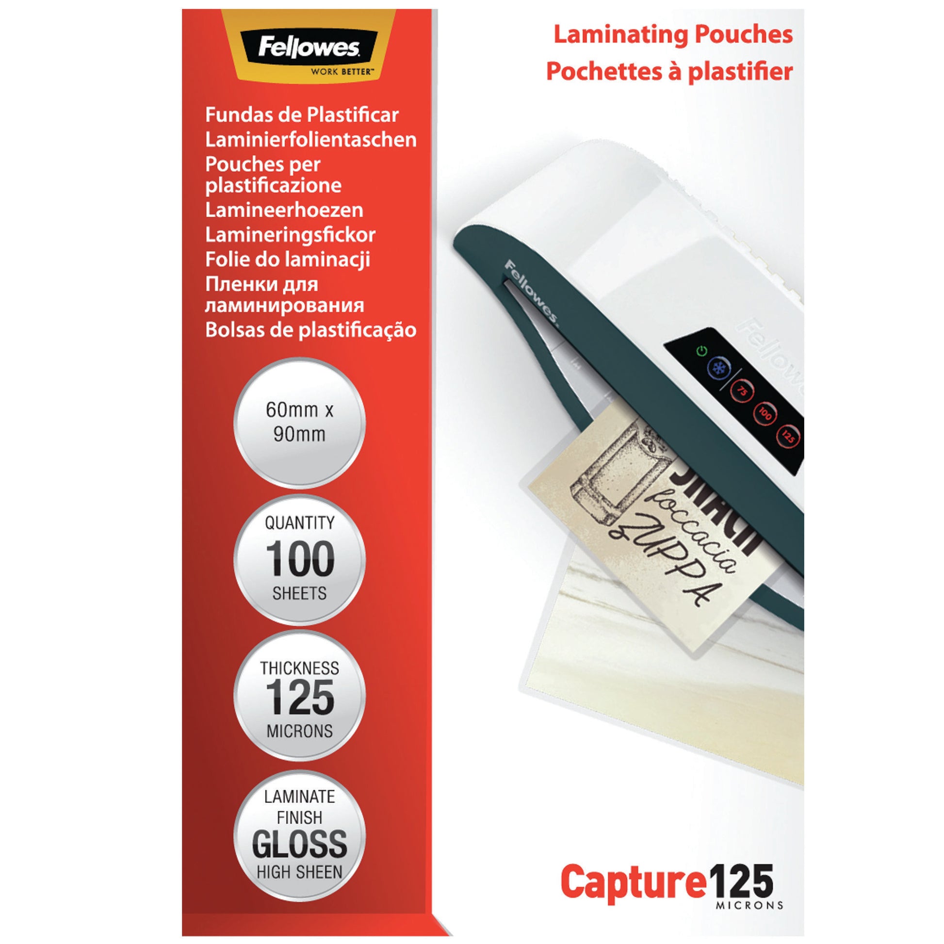 Fellowes Laminierfolien 60 × 90 mm – 125 µm, glänzend, 100 Stück
