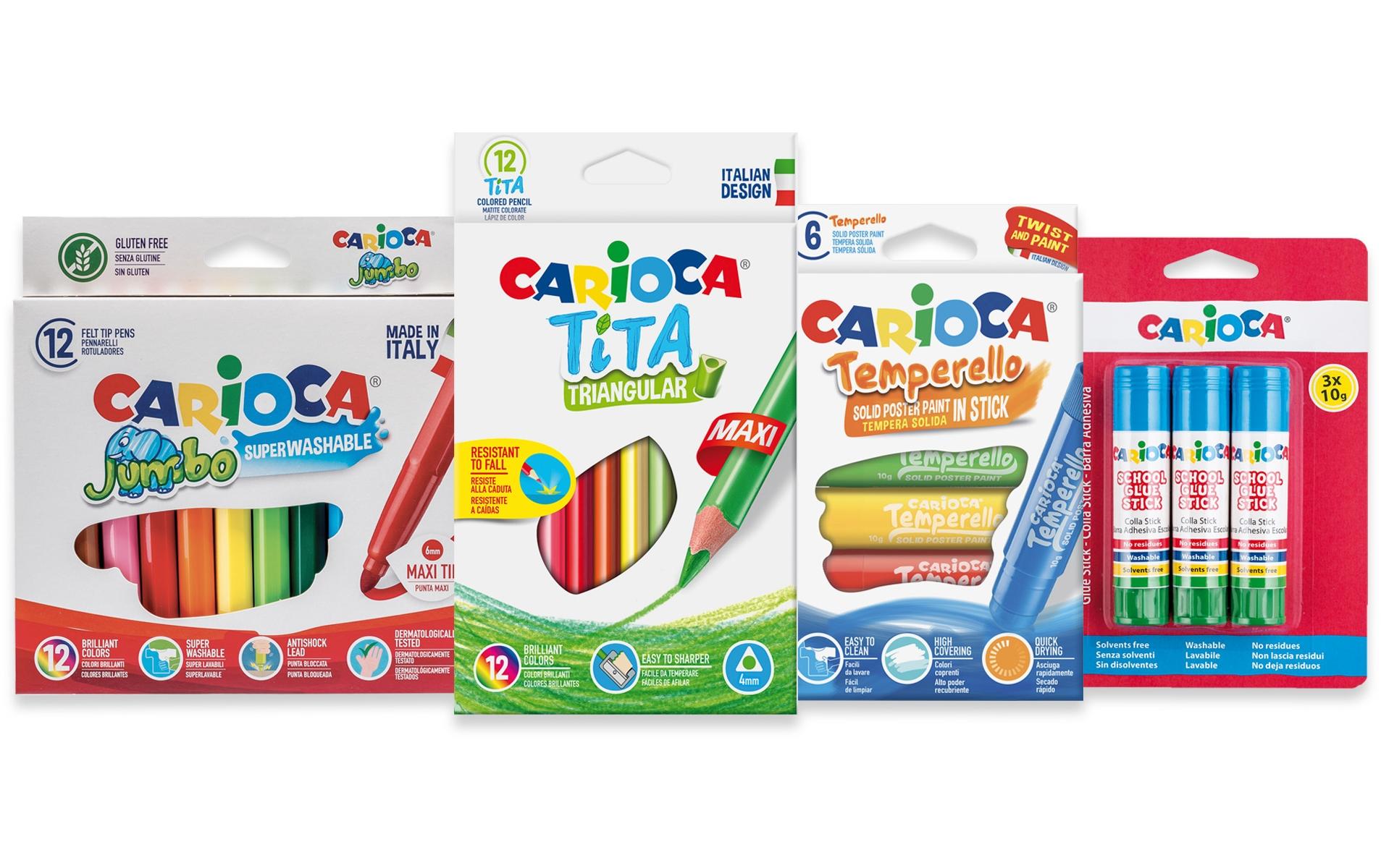 Carioca Back to School Small – Bastelset – 33-teilig – Filzstifte, Farbstifte und Klebestifte, Posterfarbe