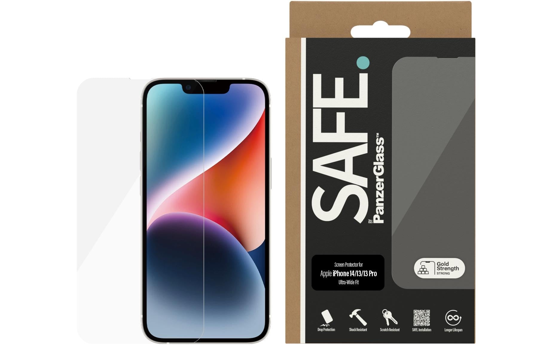 PanzerGlass SAFE. – Displayschutz (Panzerglas), Ultra-Wide Fit – für iPhone 14/13/13 Pro